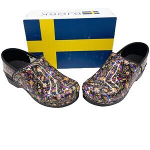 Bjork Floral Bird Araceli Patent Leather Professional Nursing Clogs 40 9 Women's